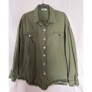 Zeagoo Women Olive 2X‎ Green Denim Shacket Button Jacket Relaxed Grunge Utility